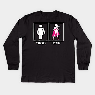 My Wife Breast Cancer Survivor Superhero Pink Ribbon Kids Long Sleeve T-Shirt